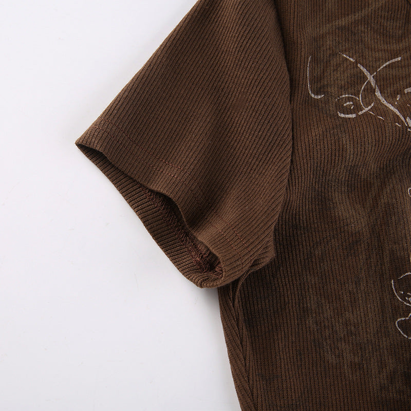 Women's V Neck Slim Floral Print Top