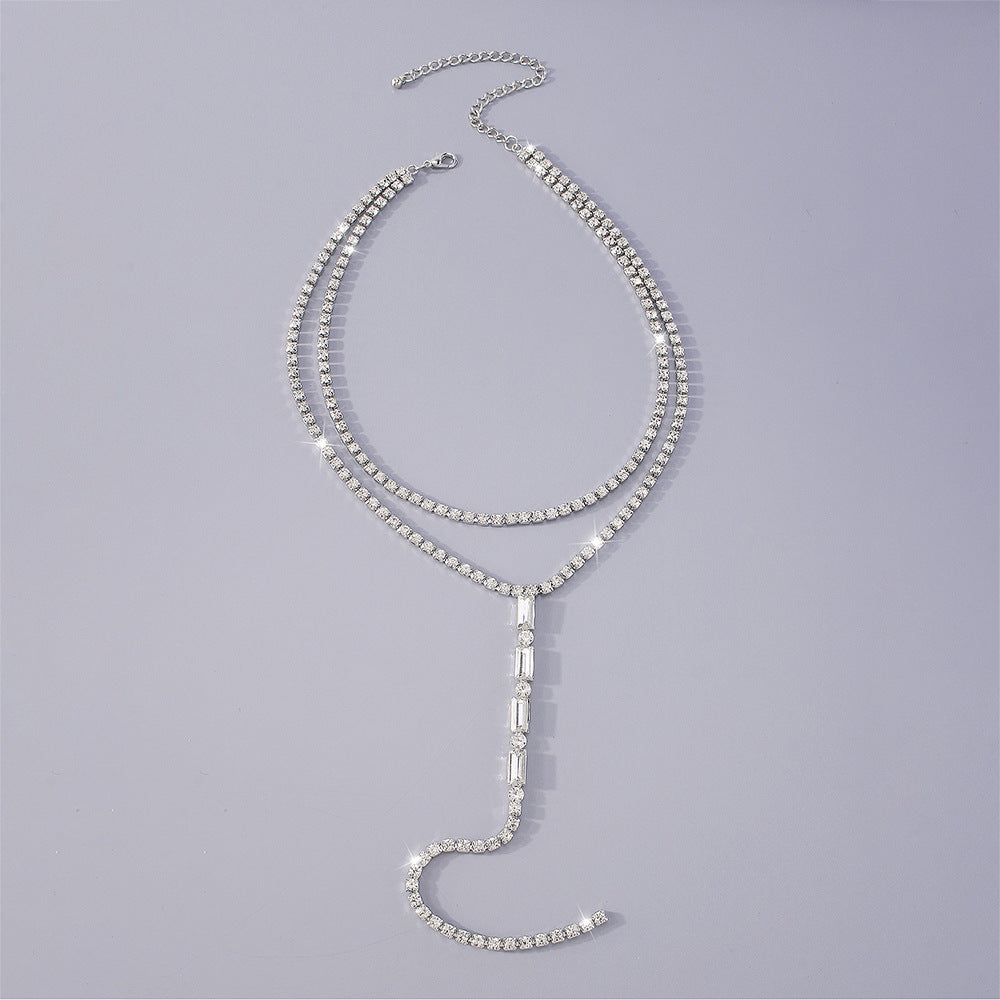 Fashionable All-match Y-shaped Necklace Full Diamond Back Chain Super Shiny Light Luxury Double Layer Necklace