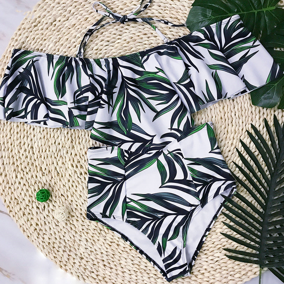 Off-the-shoulder split ruffle bikini