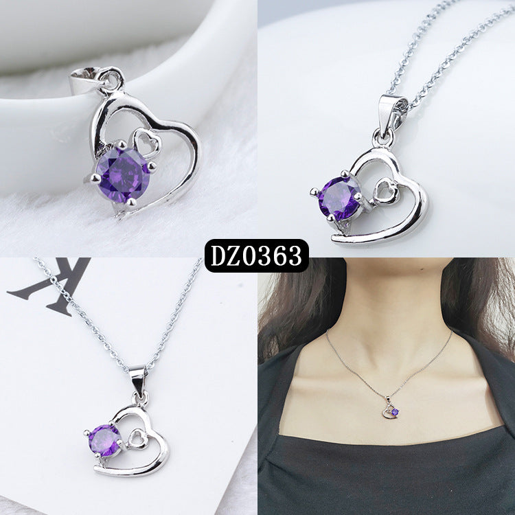 Simple Heart-shaped Purple Zircon Pendant