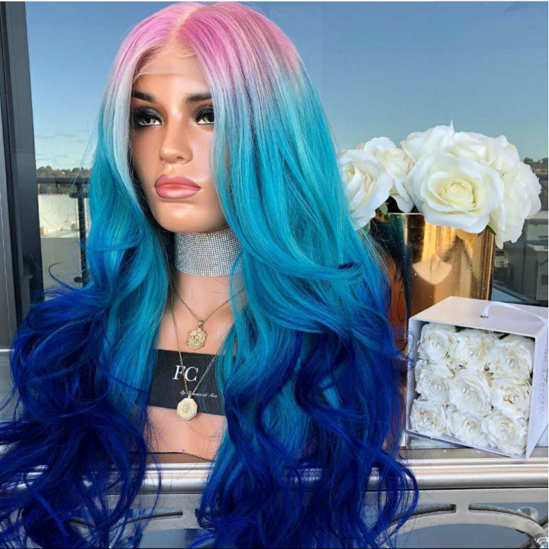 Mid-section Dyeing Three-color Gradient Chemical Fiber Wig Big Wavy Fluffy Hair