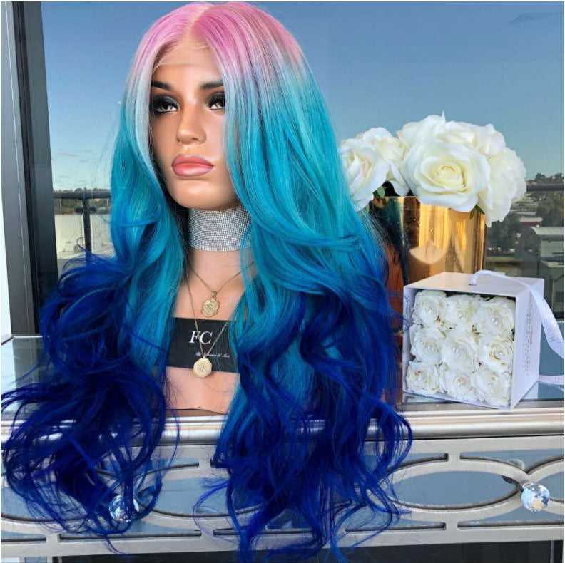 Mid-section Dyeing Three-color Gradient Chemical Fiber Wig Big Wavy Fluffy Hair