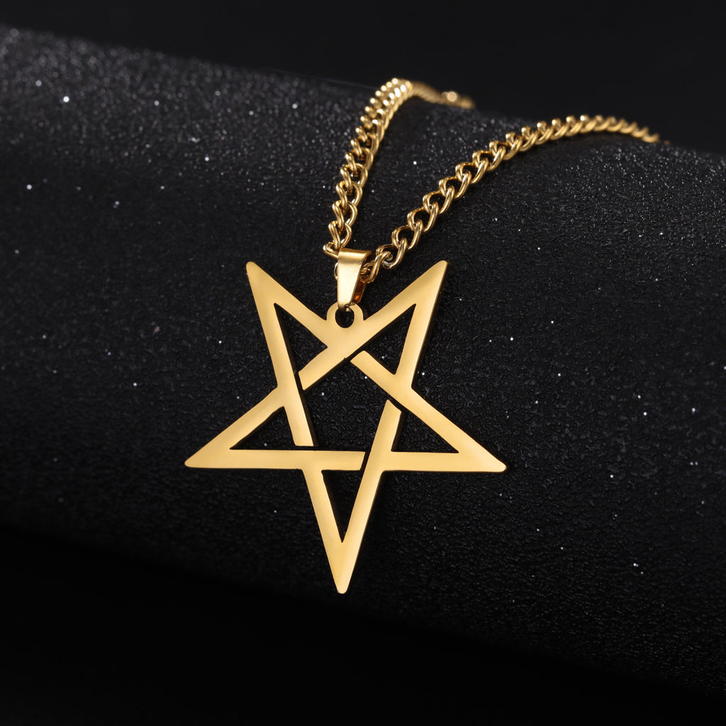 Titanium Steel Cut Hollow Irregular Pentagram Pendant 304 Stainless Steel Necklace