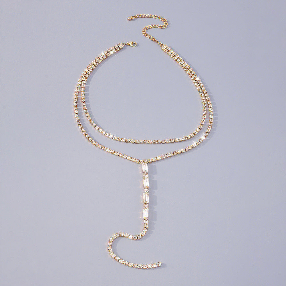 Fashionable All-match Y-shaped Necklace Full Diamond Back Chain Super Shiny Light Luxury Double Layer Necklace