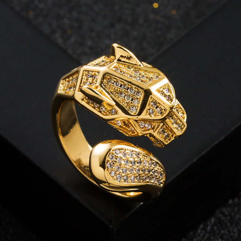 Copper Micro-set Zircon Leopard Head Ring High-end Trend Light Luxury