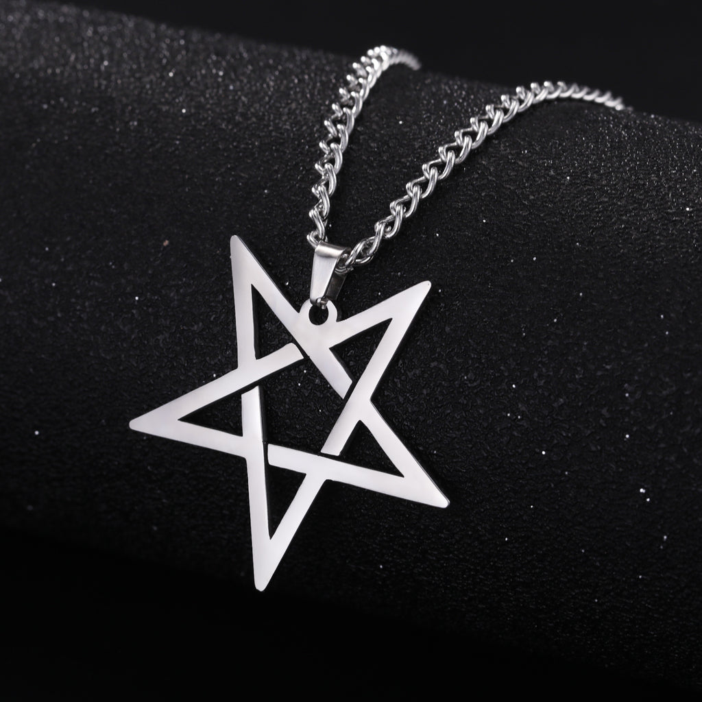 Titanium Steel Cut Hollow Irregular Pentagram Pendant 304 Stainless Steel Necklace