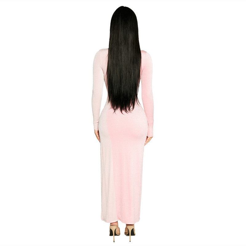 Pure Color Slit Long Skirt Slit Sexy Ladies Dress