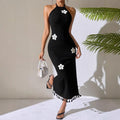 Slim Fit Long Flower Small Turtleneck Dress