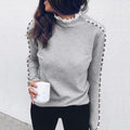 Lace turtleneck pearl hollow on
