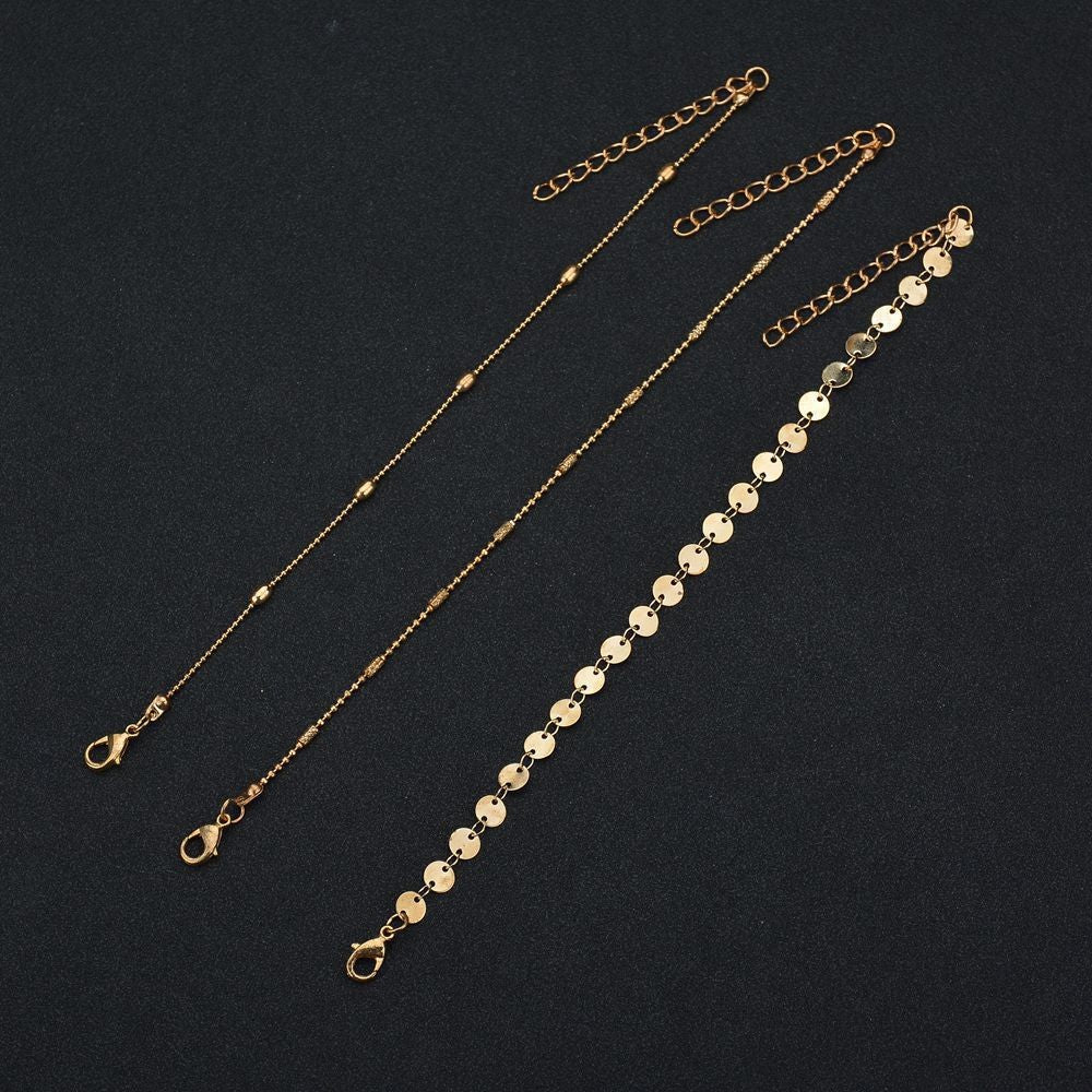 Women's Fashion Popular Beach Three Layers Of Round Beads Sequins Anklet