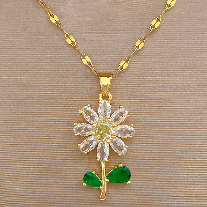 Women's Green Leaf Flower Necklace And Earrings Suite
