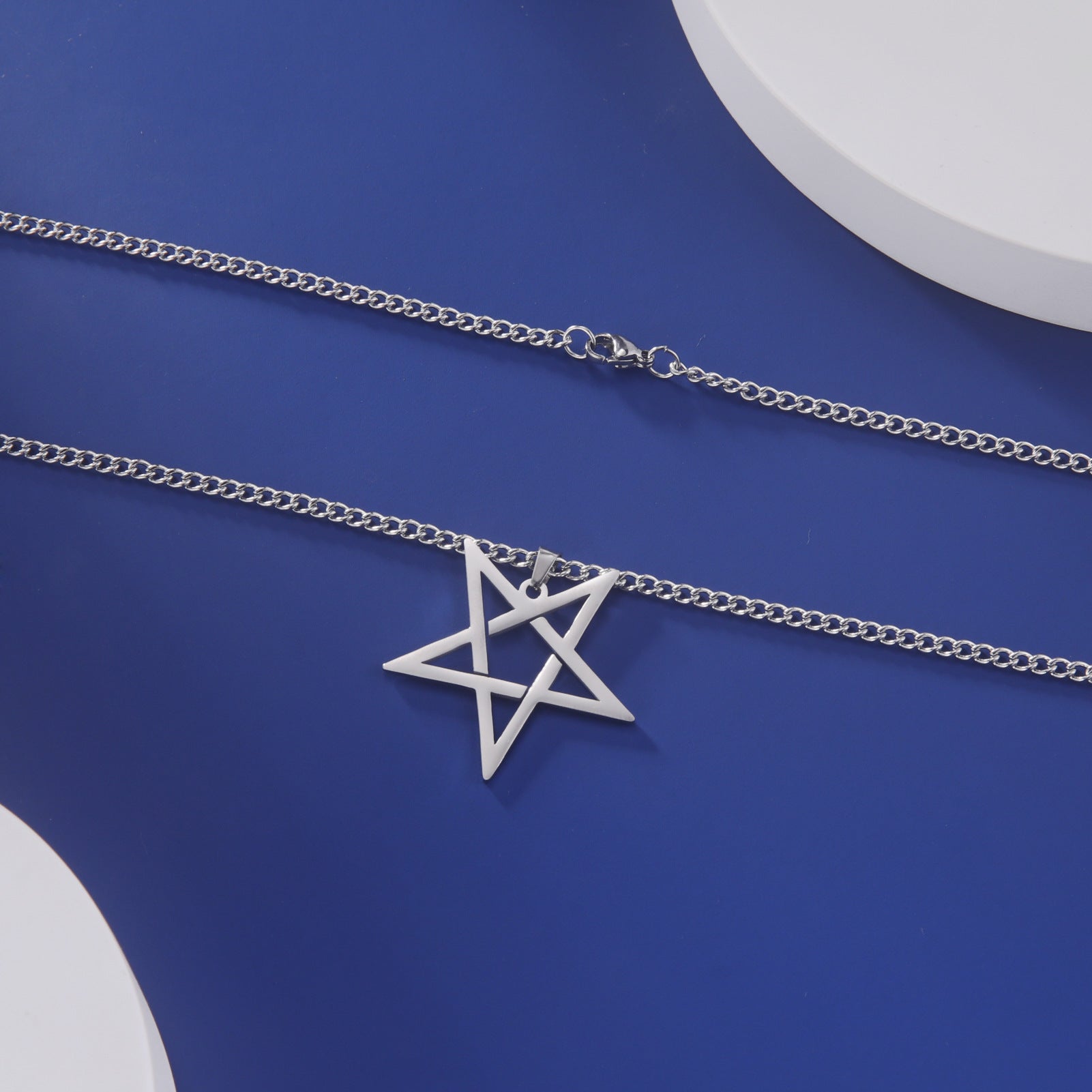 Titanium Steel Cut Hollow Irregular Pentagram Pendant 304 Stainless Steel Necklace