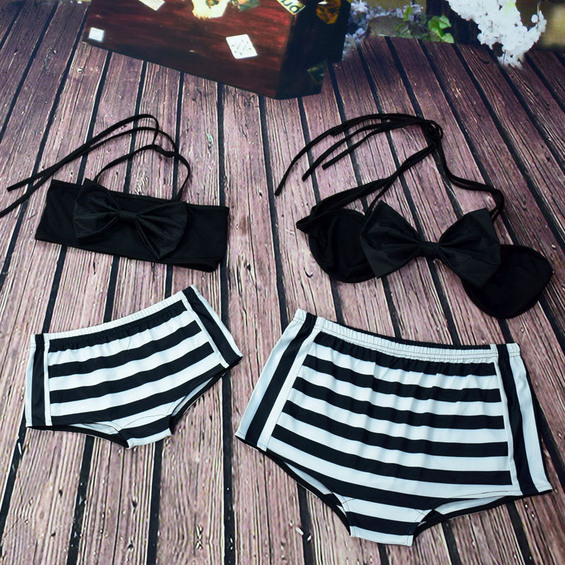 Parent-Child Beach Bikini Printed Striped Split Swimsuit