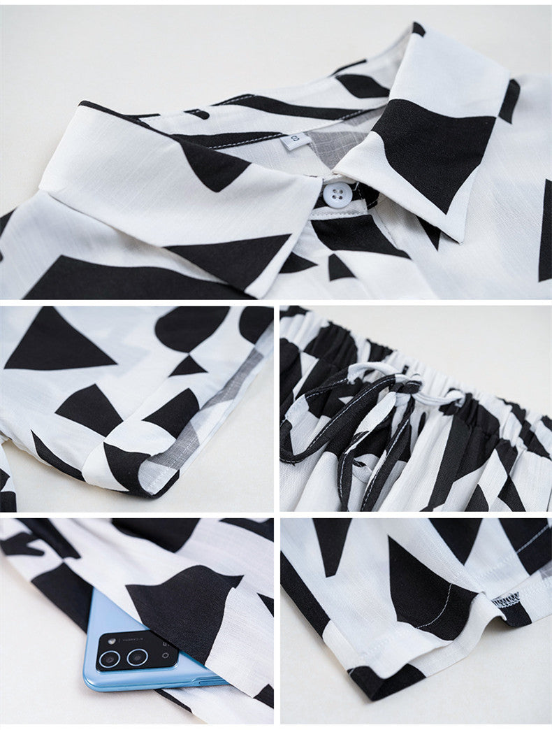 Women's Fashion Casual Printing Shirt And Shorts Suit