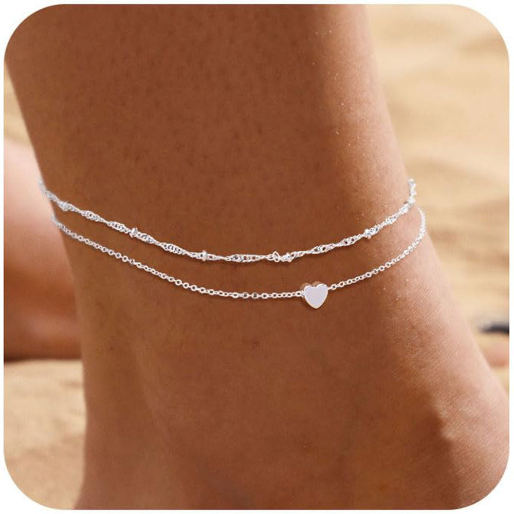 Personalized Trend Design Popular Heart-shaped Satellite Adjustable Anklet Suit