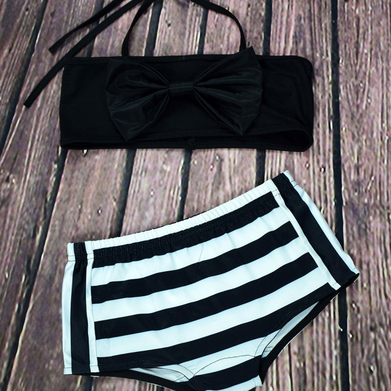 Parent-Child Beach Bikini Printed Striped Split Swimsuit