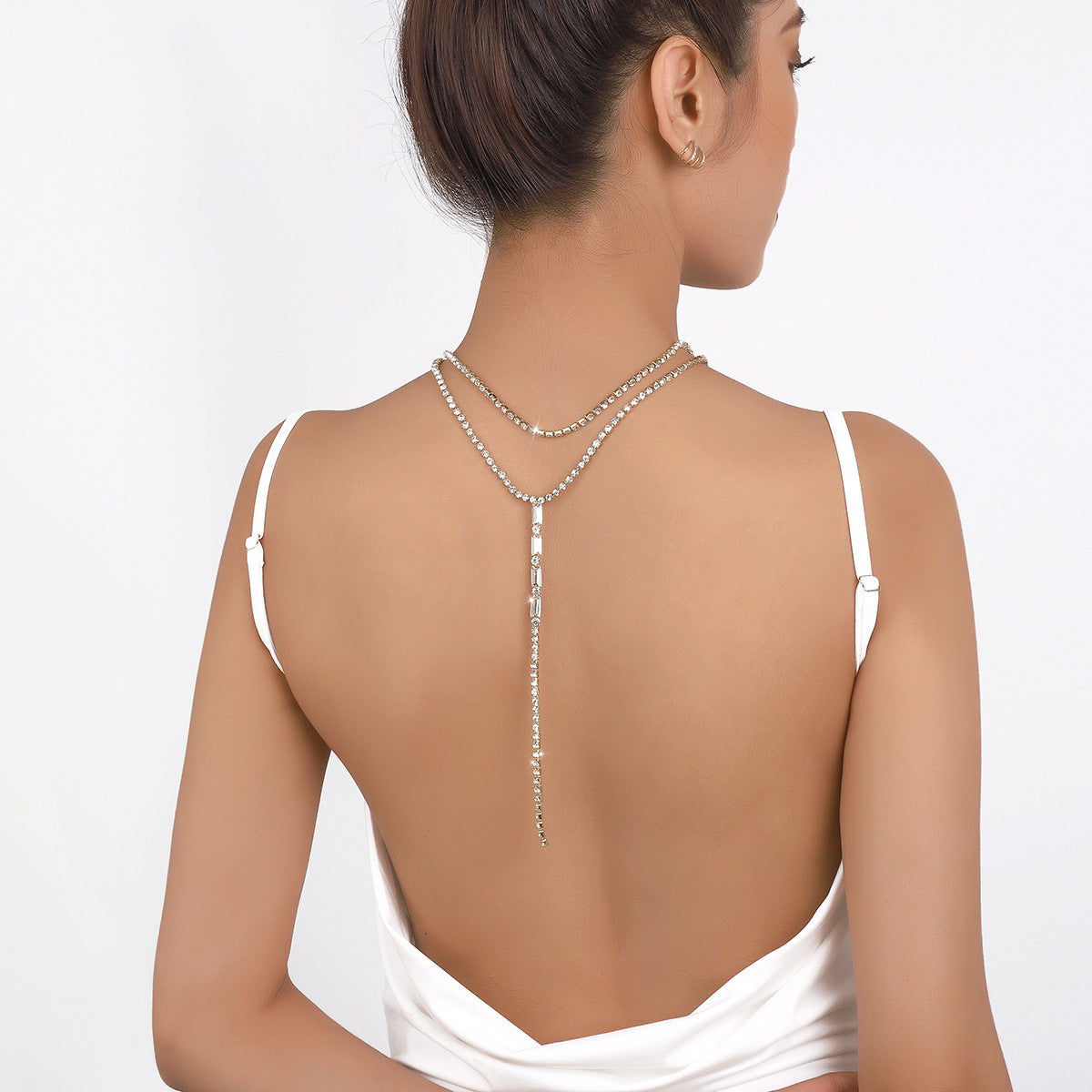 Fashionable All-match Y-shaped Necklace Full Diamond Back Chain Super Shiny Light Luxury Double Layer Necklace