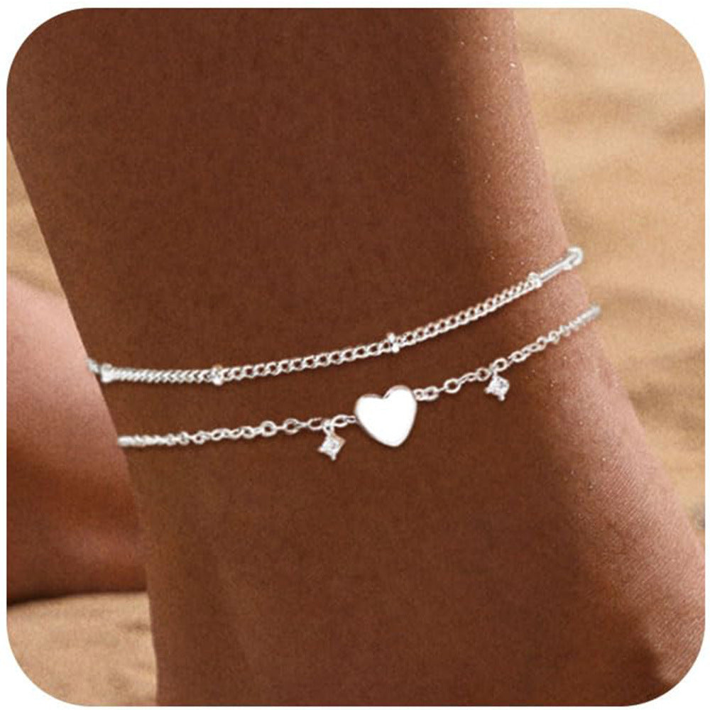 Personalized Trend Design Popular Heart-shaped Satellite Adjustable Anklet Suit