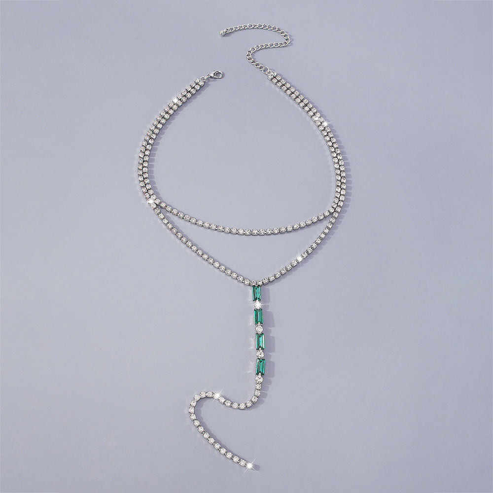 Fashionable All-match Y-shaped Necklace Full Diamond Back Chain Super Shiny Light Luxury Double Layer Necklace