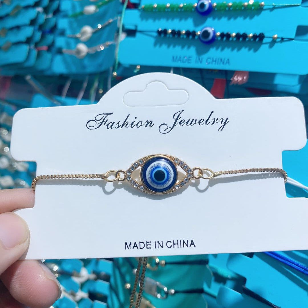 Hollow Devil Eye Point Diamond Adjustable Chain Bracelet