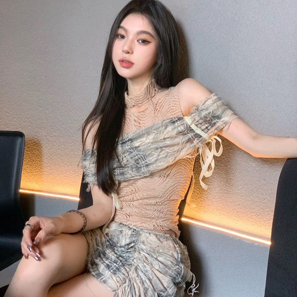 High Waist Contrast Striped Pleated Ladies Skirt