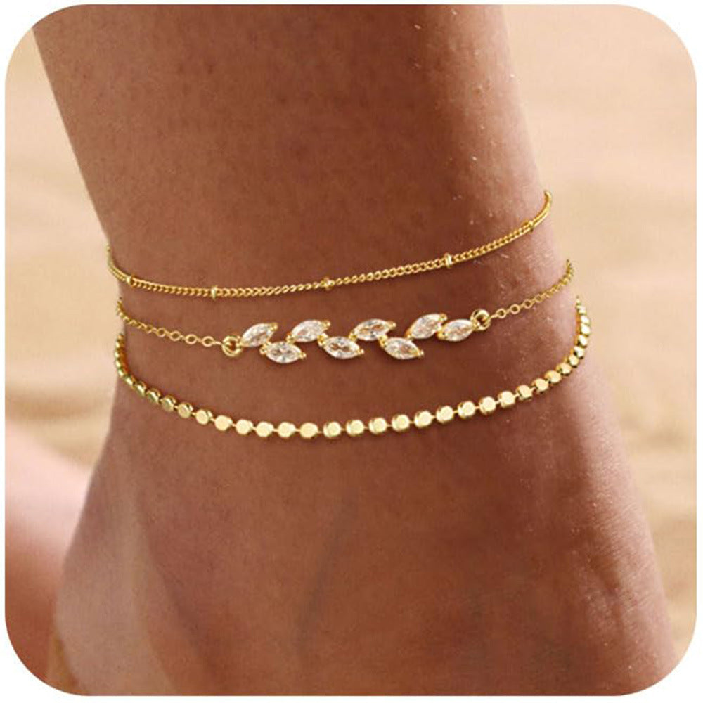 Personalized Trend Design Popular Heart-shaped Satellite Adjustable Anklet Suit