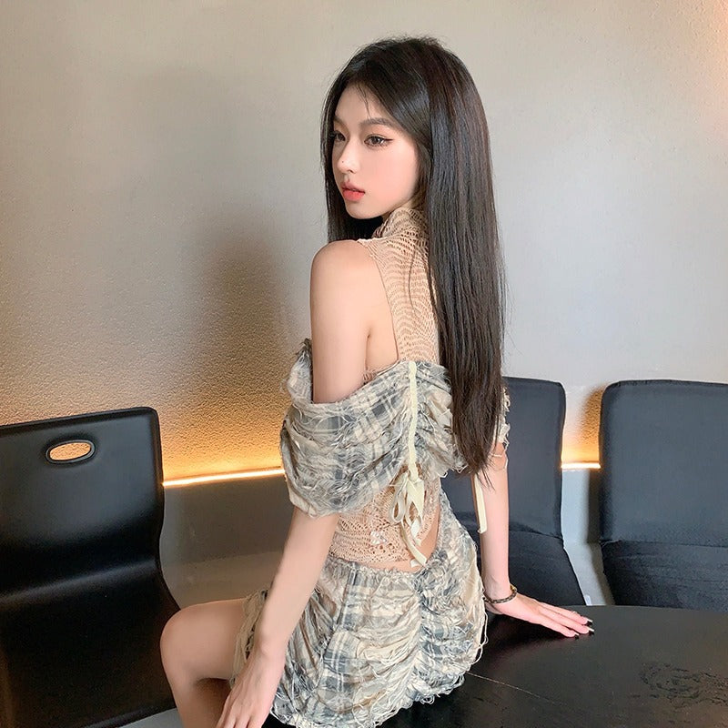 High Waist Contrast Striped Pleated Ladies Skirt