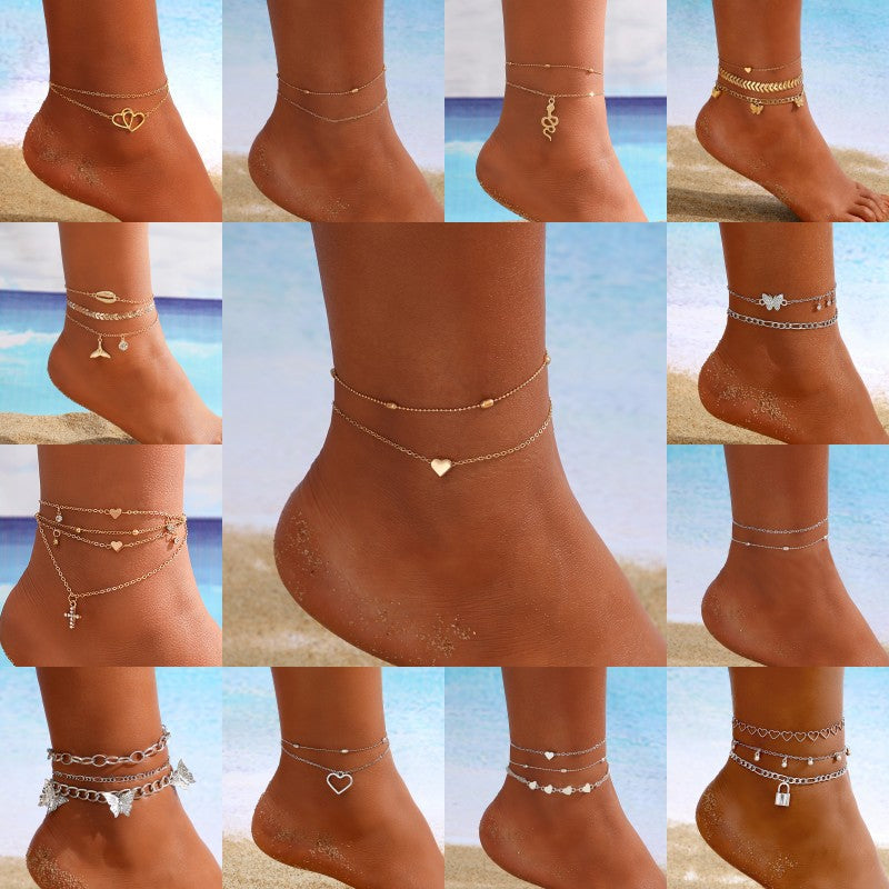 Creative Double-layer Heart-shaped Anklet Beach Foot Ornaments