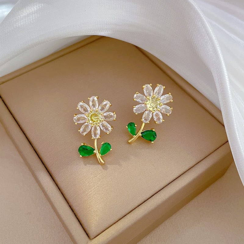 Women's Green Leaf Flower Necklace And Earrings Suite