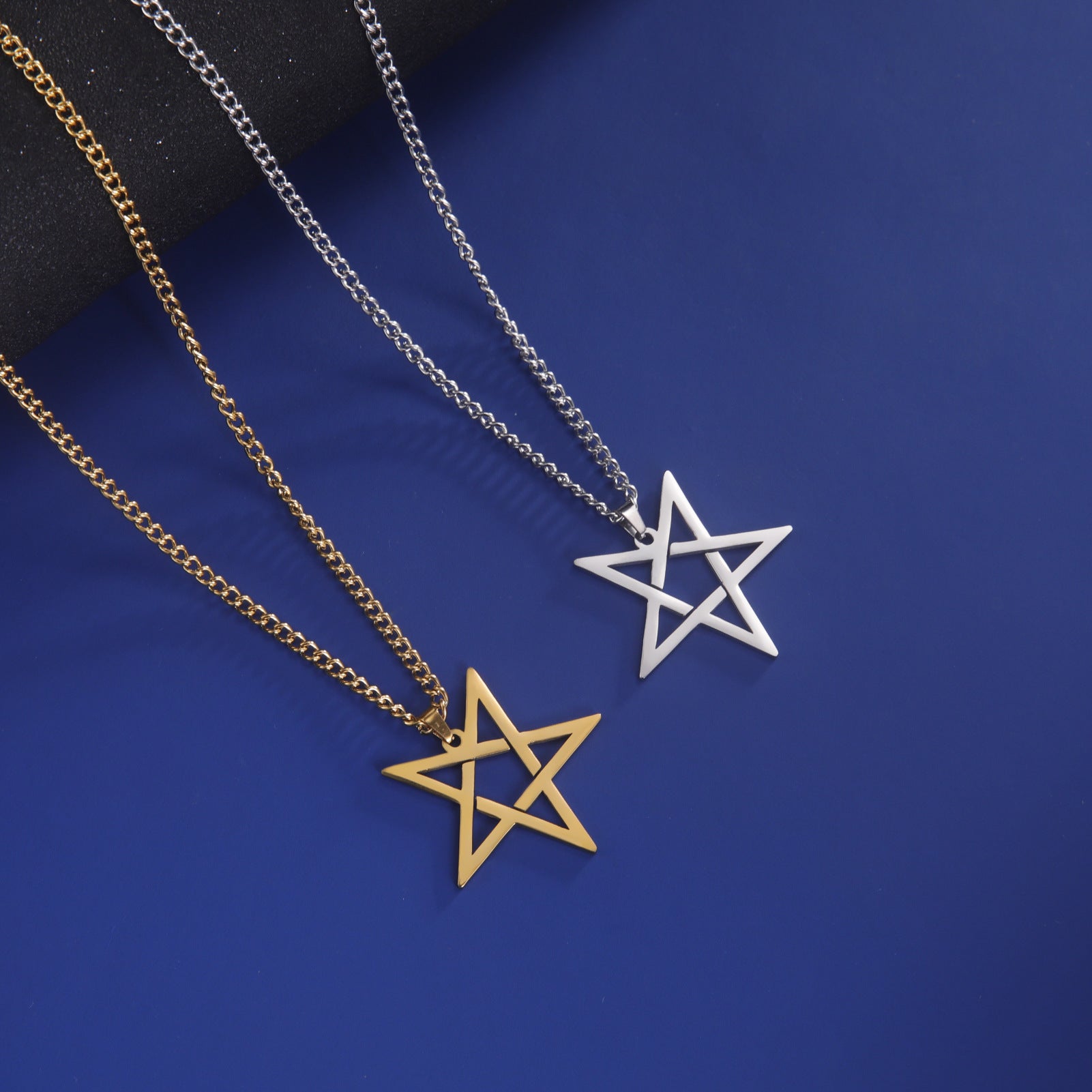 Titanium Steel Cut Hollow Irregular Pentagram Pendant 304 Stainless Steel Necklace