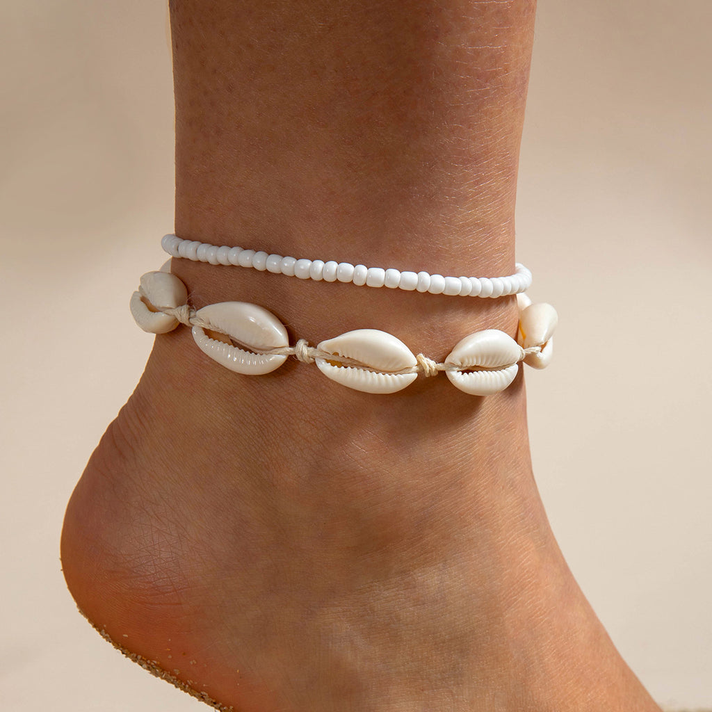 Color Contrasting Shells Hand-knitted Anklets