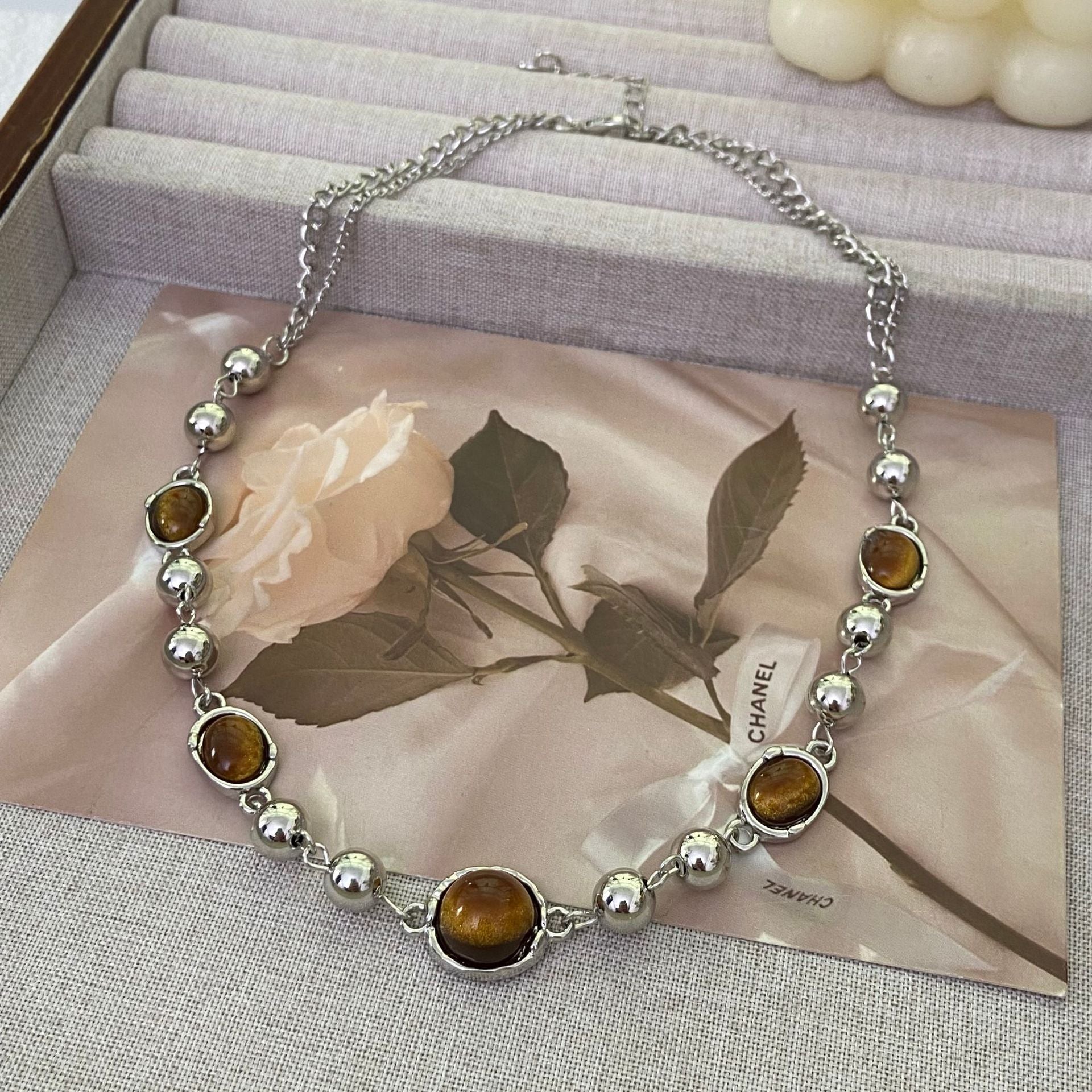 Maillard Tigereye Beaded Necklace Women's Retro High Sense